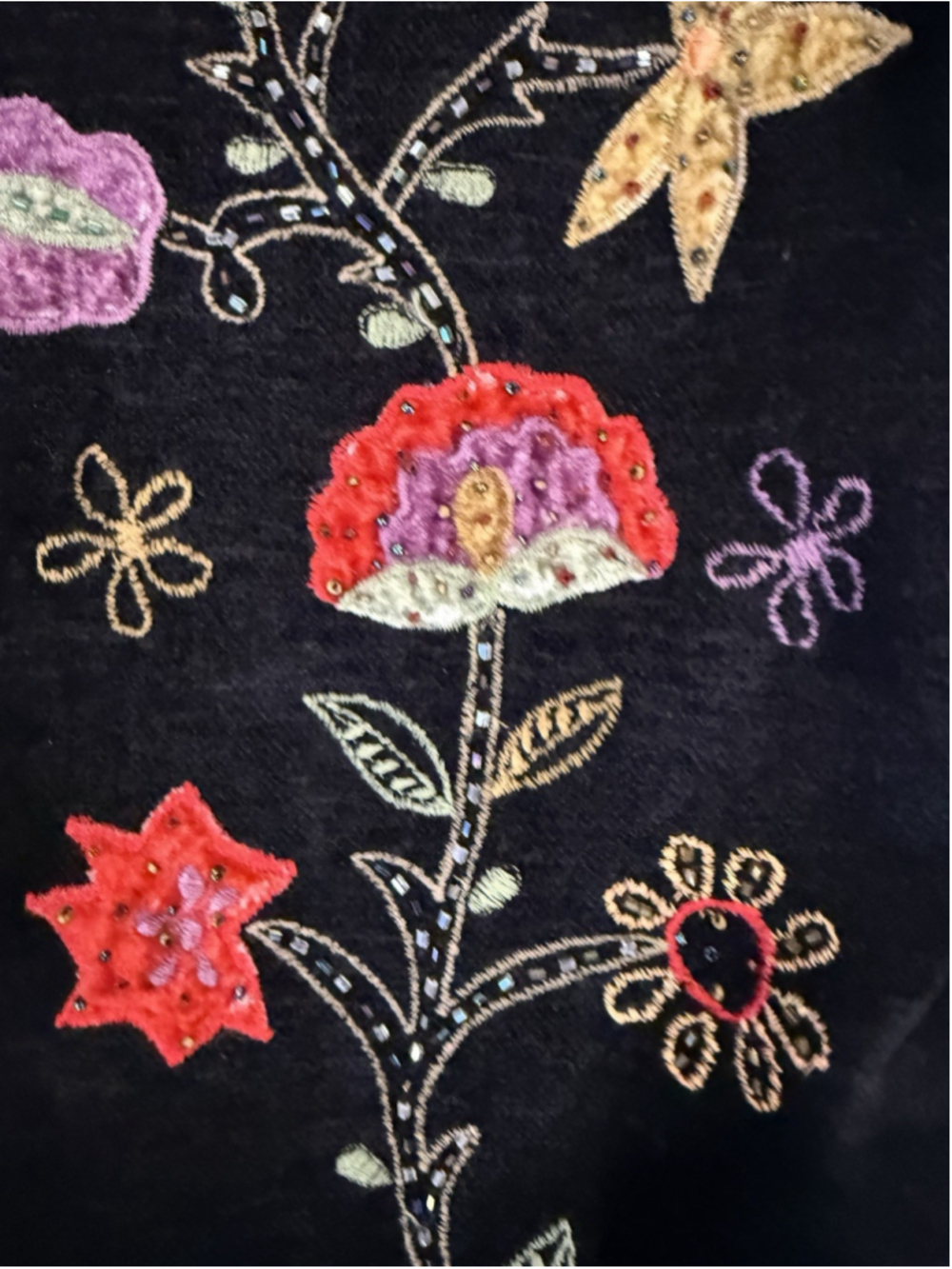 VTG White Stag Black Chenille Embroidered Floral beaded Jacket Whimsy Fall Sz M - Picture 4 of 6